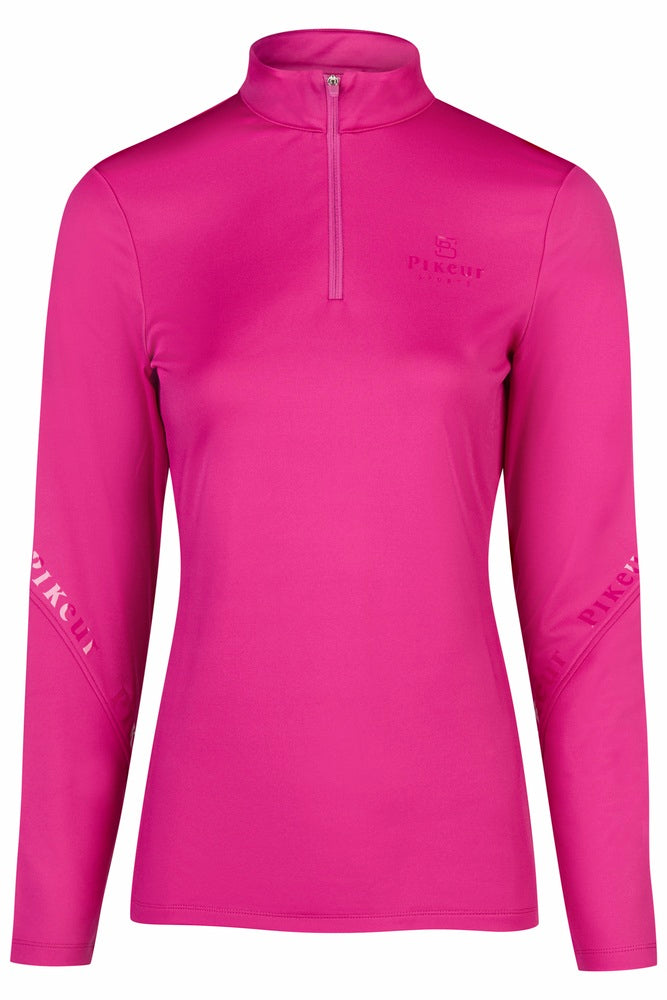 Pink long-sleeve shirt with a brand logo on a white background