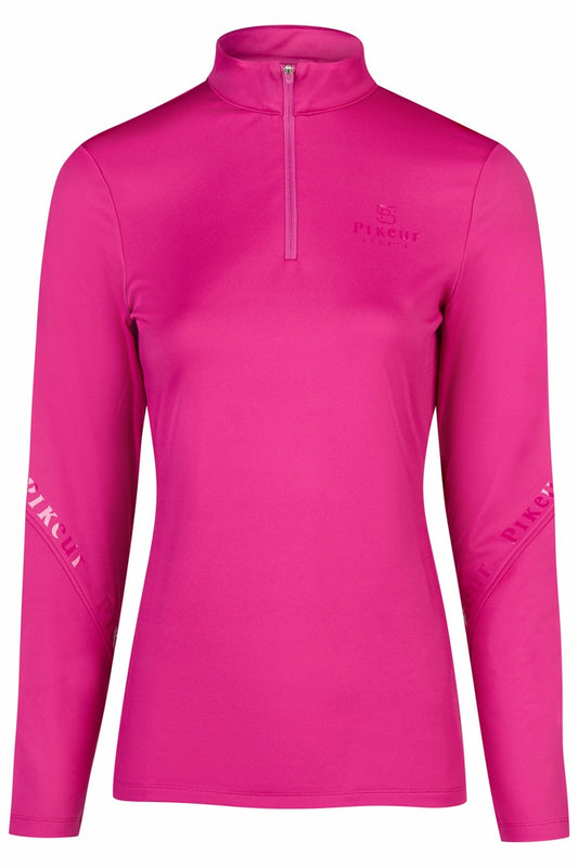 Pink long-sleeve shirt with a brand logo on a white background