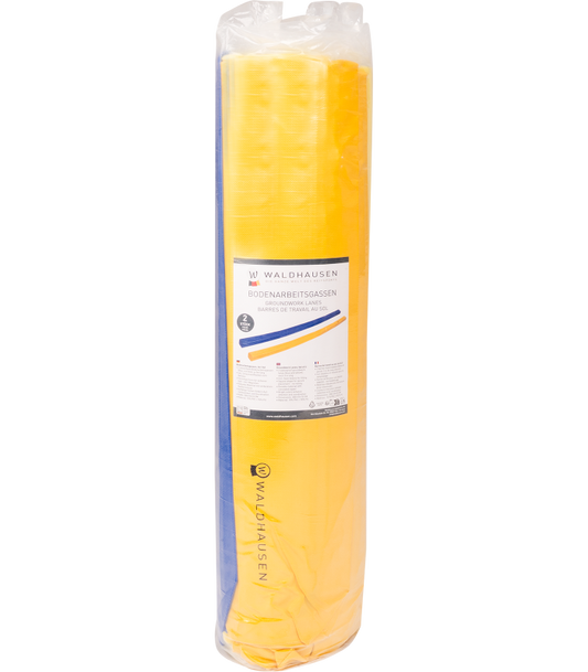 Yellow roll of foam poles in packaging with a visible brand label on a white background.