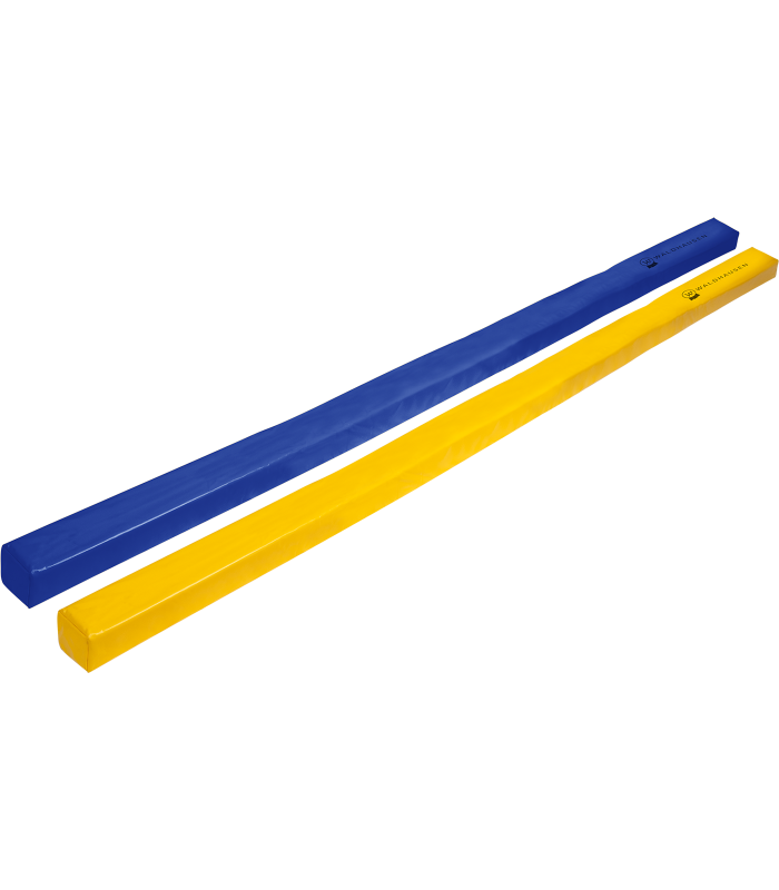 Yellow and blue foam groundwork poles on a white background