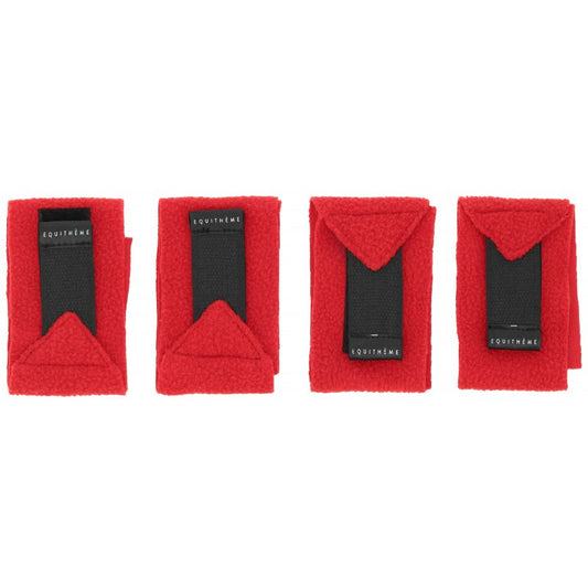 Four red protective wraps with black labels on a white background
