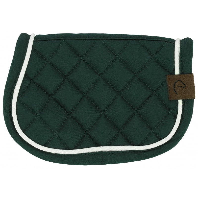 Green quilted saddle pad with a white border on a white background