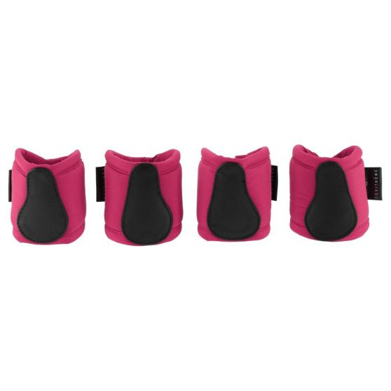 Four pink and black protective wrist wraps arranged in a row on a plain white background.