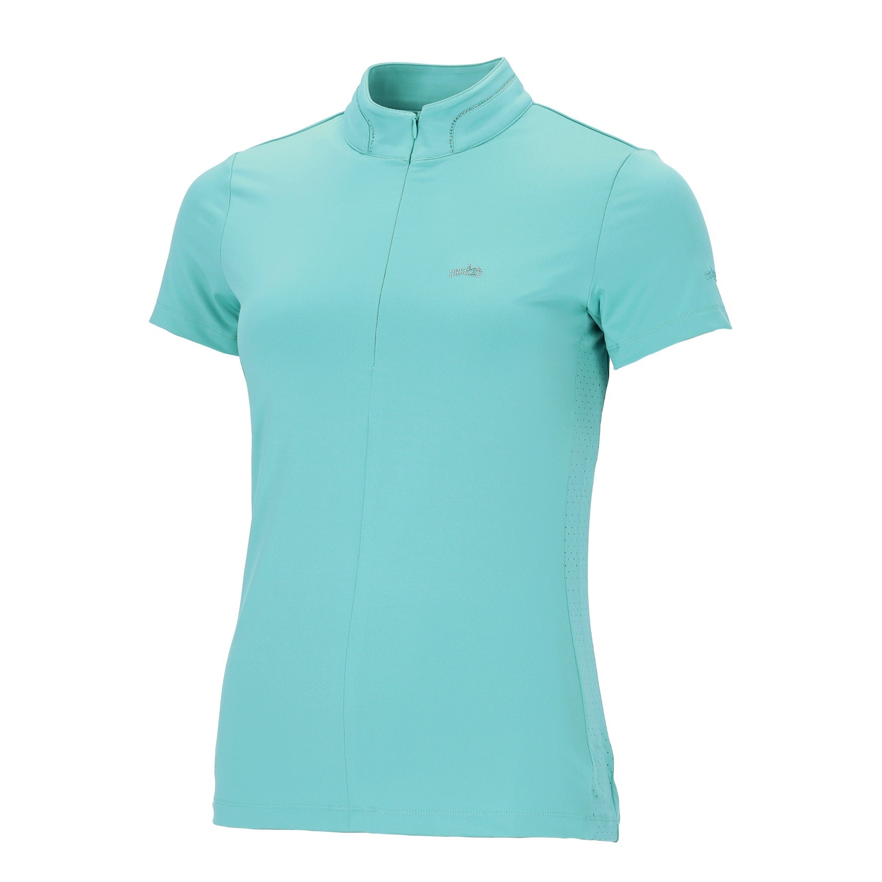 Turquoise blue training top on a white background