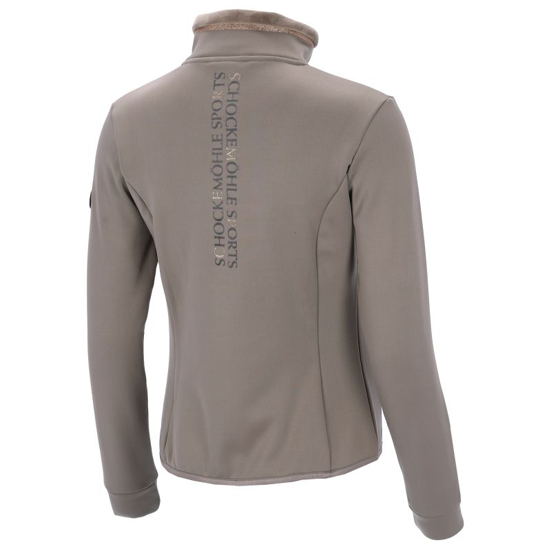 The back of a light brown sweat jacket with Schockemohle Logo on a white background