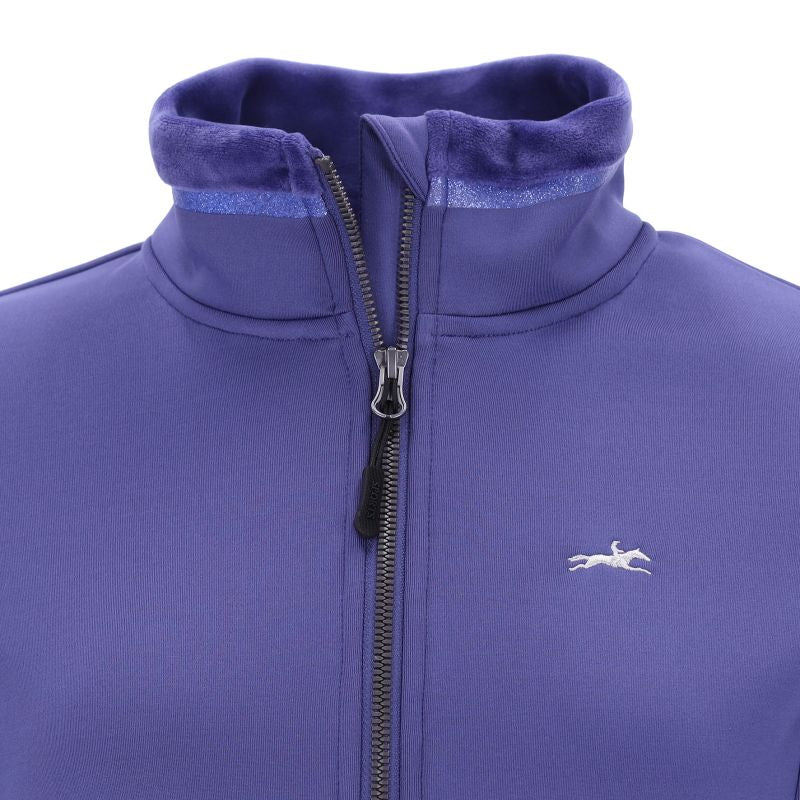 Purple jacket with a zipper and a small logo on a white background