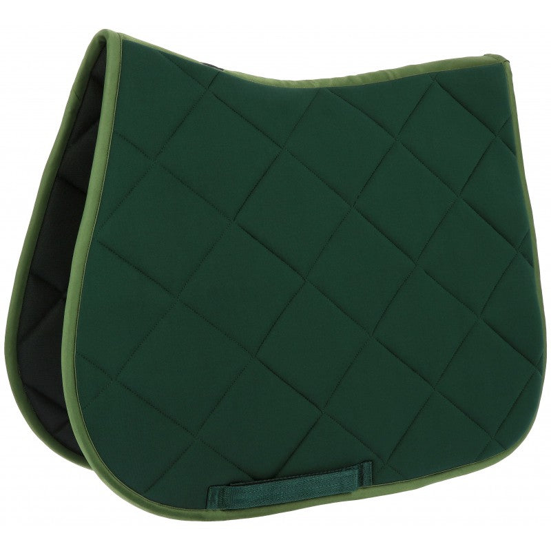 Green quilted saddle pad on a white background