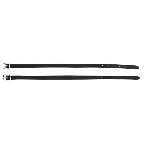 Two black spur straps on a white background