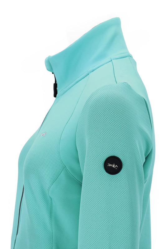 Turquoise blue sweat jacket on a white background
