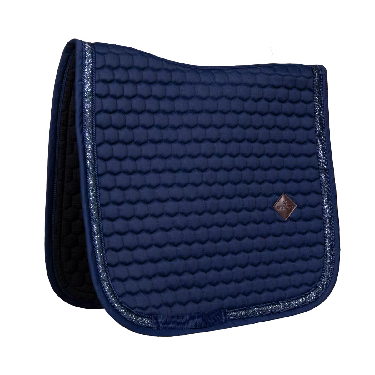 Navy glitter saddle pad on a white background