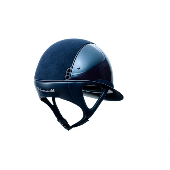 Samshield Miss Shield Limited Edition Matt Collection Glossy Helmet Navy With Alcantara Top Frontal Band & 5 Crystal Metallic Blue Swarowski