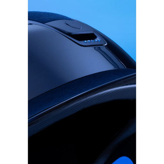 Samshield Miss Shield Limited Edition Matt Collection Glossy Helmet Navy With Alcantara Top Frontal Band & 5 Crystal Metallic Blue Swarowski