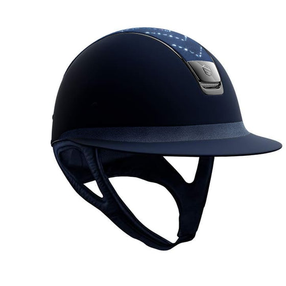 Samshield Miss Shield Navy Shadowmatt Helmet With Alcantara Chevron Blue Crystal Top Alcantara Frontal Band Black Chrome Trim and Black
