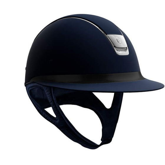 Samshield Miss Shield Navy Shadowmatt Helmet With Black Leather Frontal Band Silver Blazon & Trim and 5 Swarowski Crystals - M - Helmet