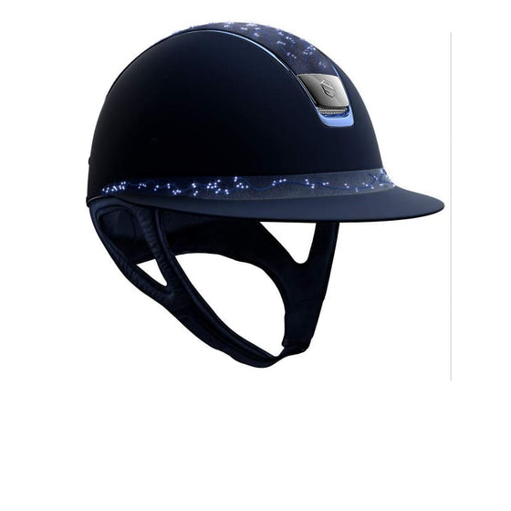 Samshield Miss Shield Navy Shadowmatt Helmet With Crystal Leaf Top & Frontal Band Chrome Blue Trim and Black Chrome Blazon - M - Helmet