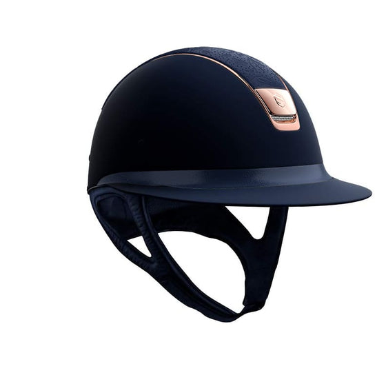 Samshield Miss Shield Navy Shadowmatt Helmet With Leather Flower Top and Rose Gold Trim and Blazon - NAVY / S - Helmet