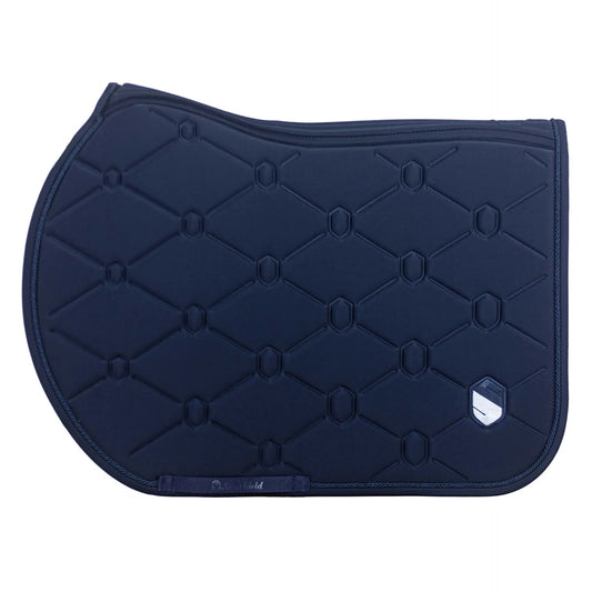 Navy blue quilted saddle pad on a white background