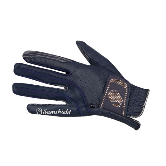 Boomerang Equestrian - Samshield V-Skin Swarowski Gloves Navy/Rose Gold Crystals