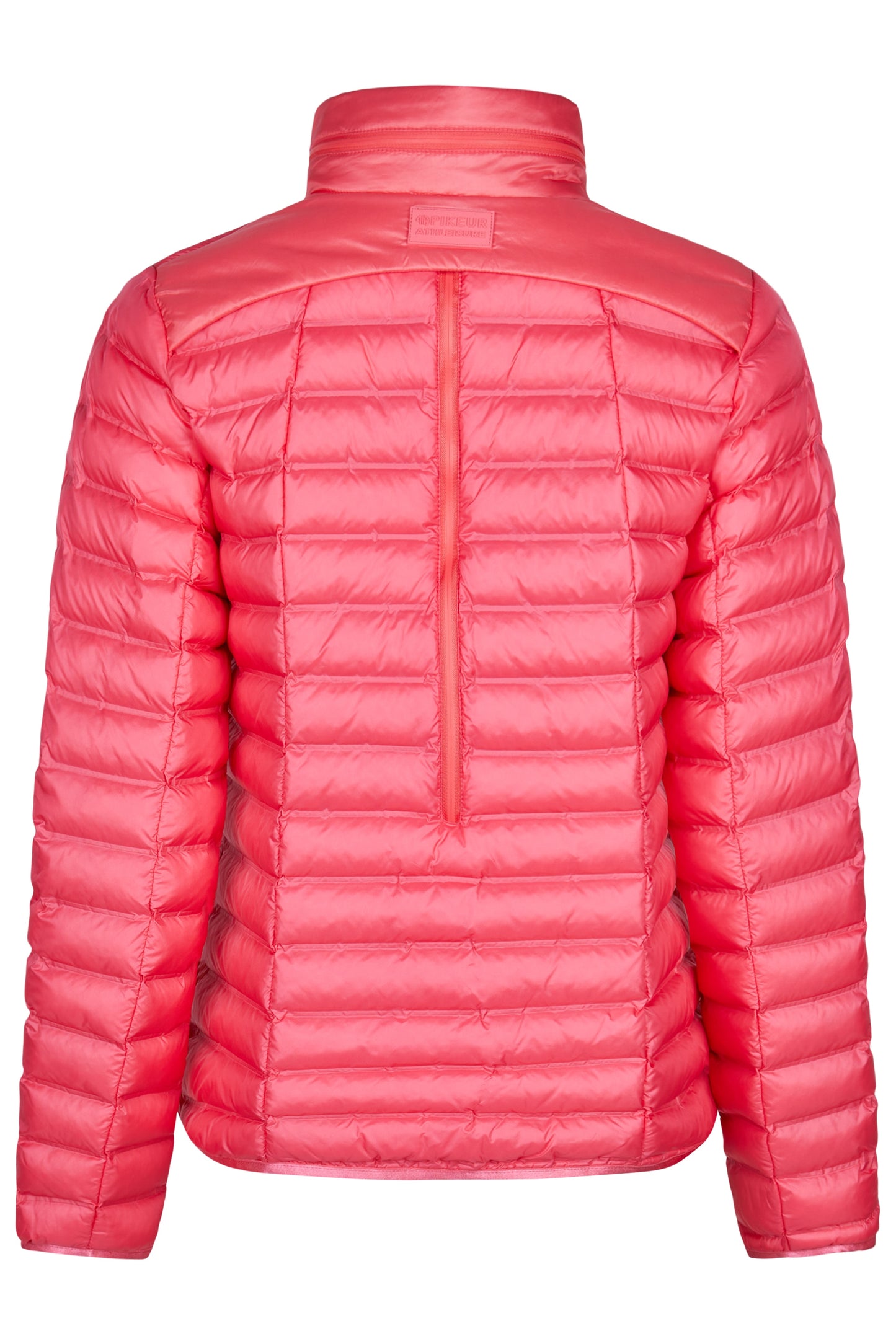 Pink puffer jacket on a white background