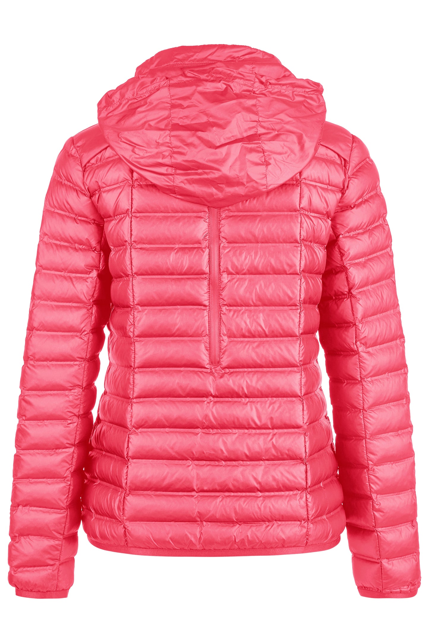 Pink puffer jacket on a white background