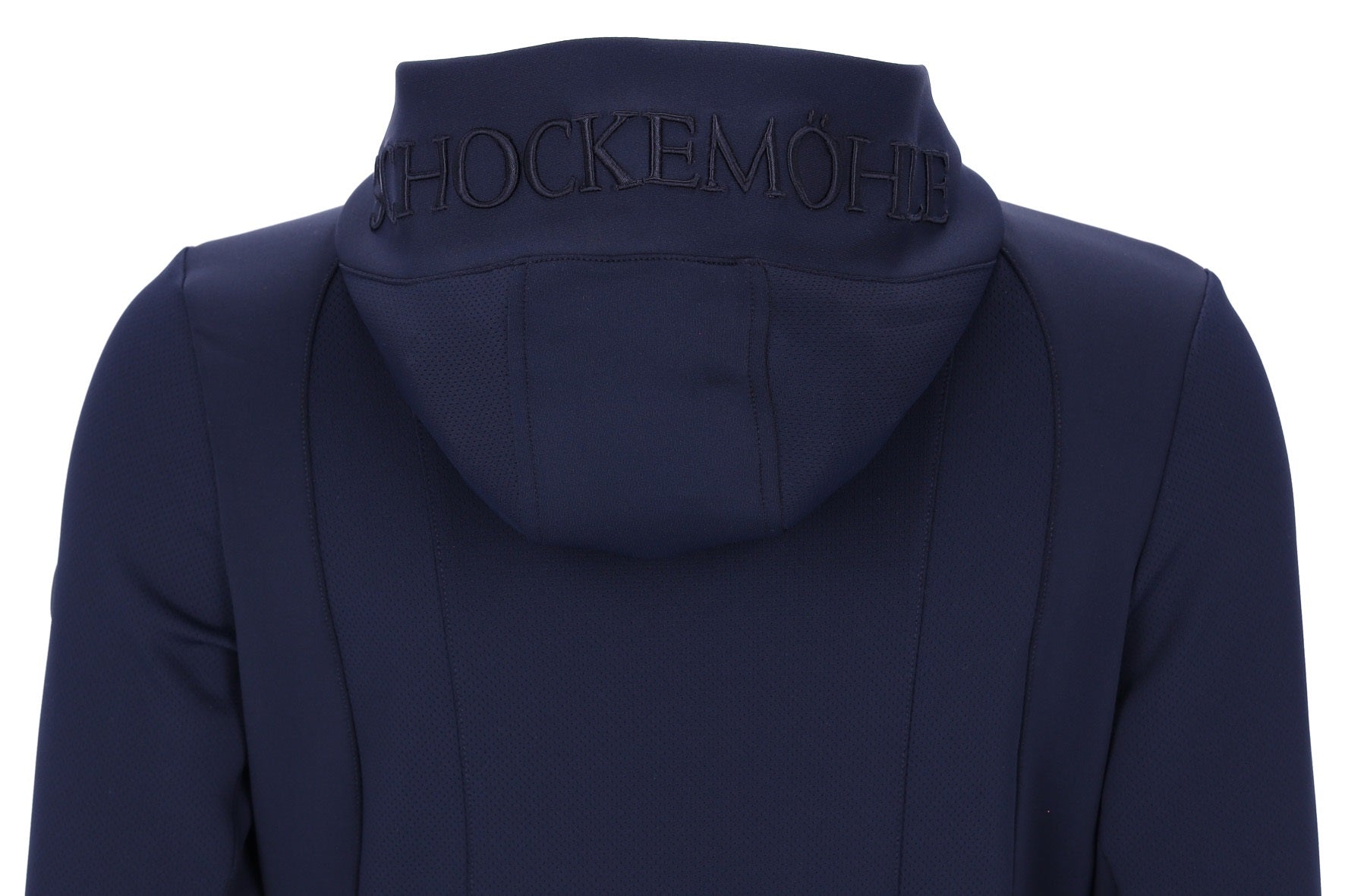 Navy jacket with hood on a white background