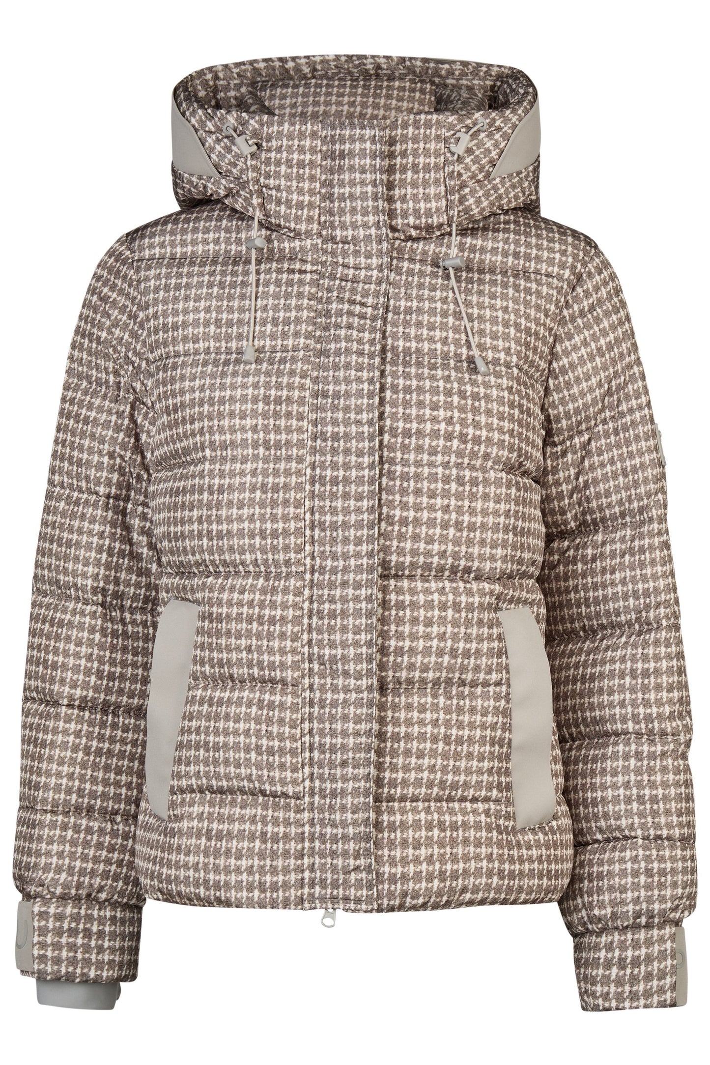 Quilted jacket with a checkered pattern on a white background