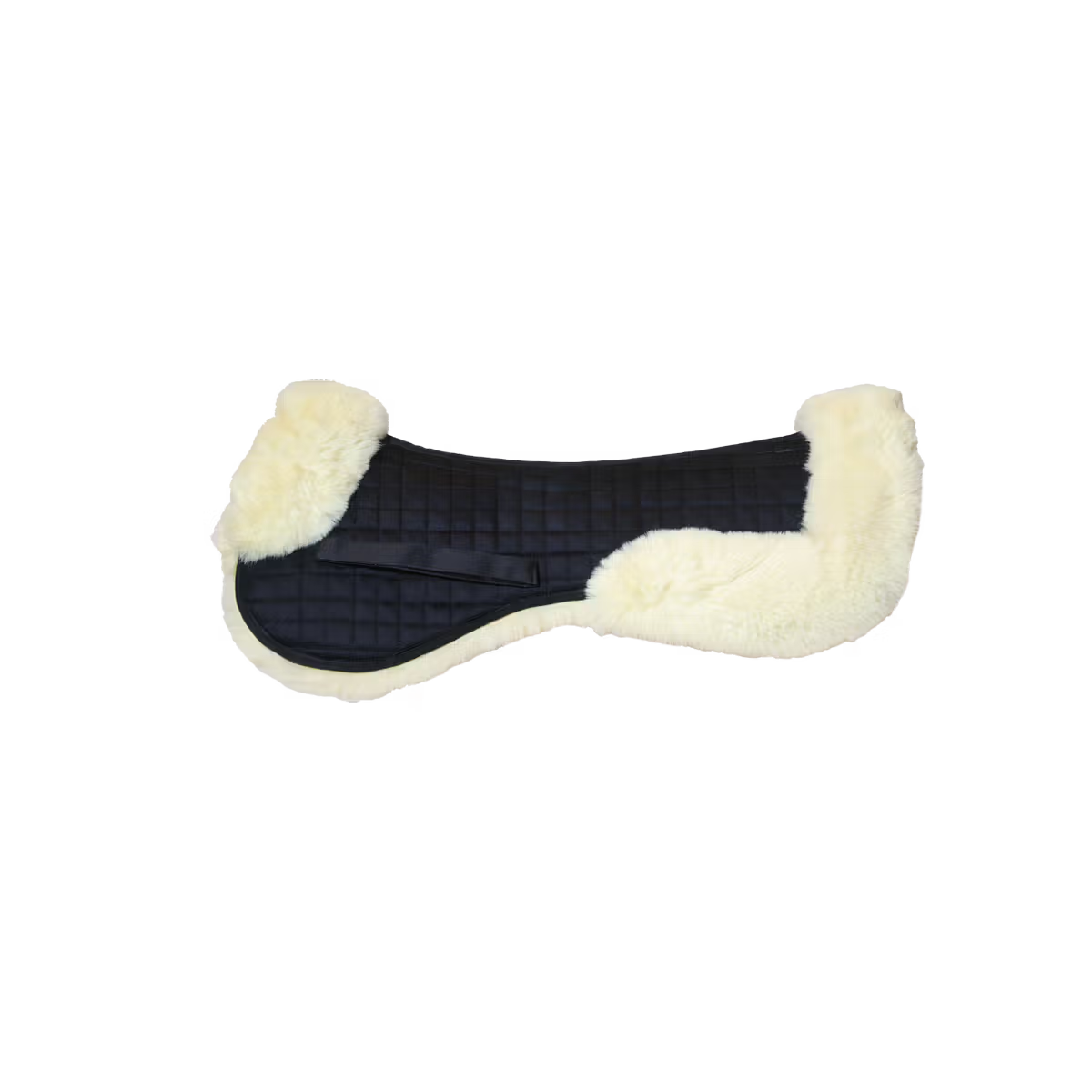 Black saddle pad with white fleece lining on a transparent background