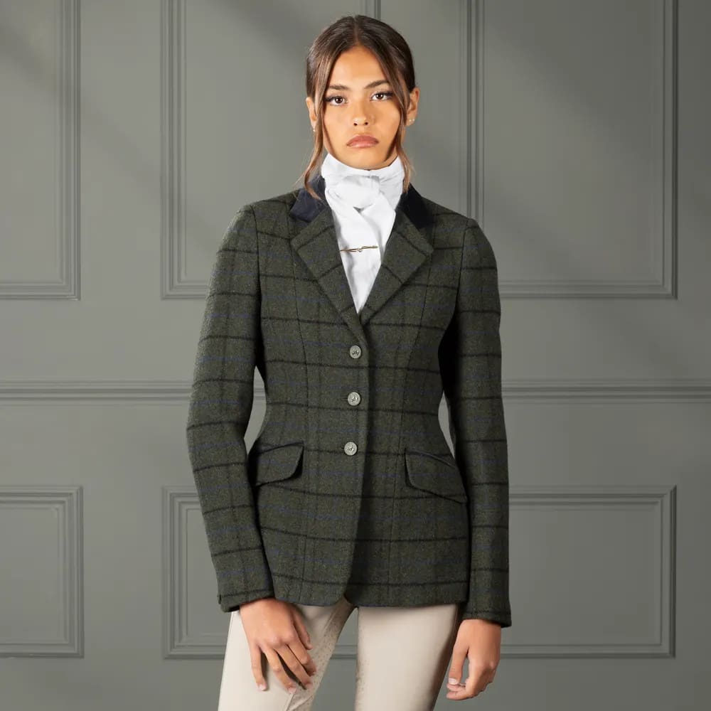 Shires Aubrion Ladies Saratoga Tweed Jacket Dark Green Check - Tweed Jacket