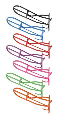 A variety of traditional red saddle racks made from plastic coated tubular steel, displayed in multiple colors.
