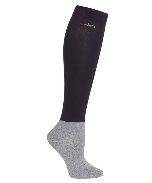 Navy thin show sock with grey toe on a white background
