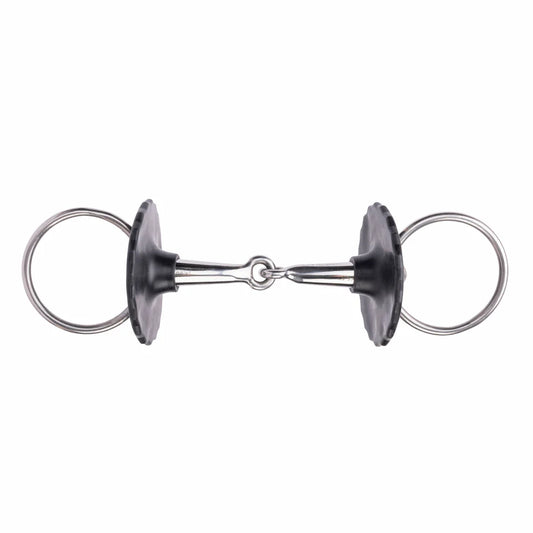 Metal snaffle bit on a white background