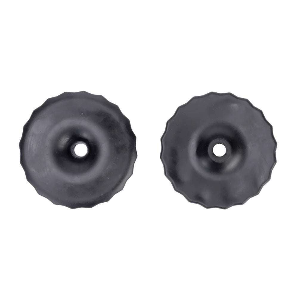 Two black gel bit guards on a white background