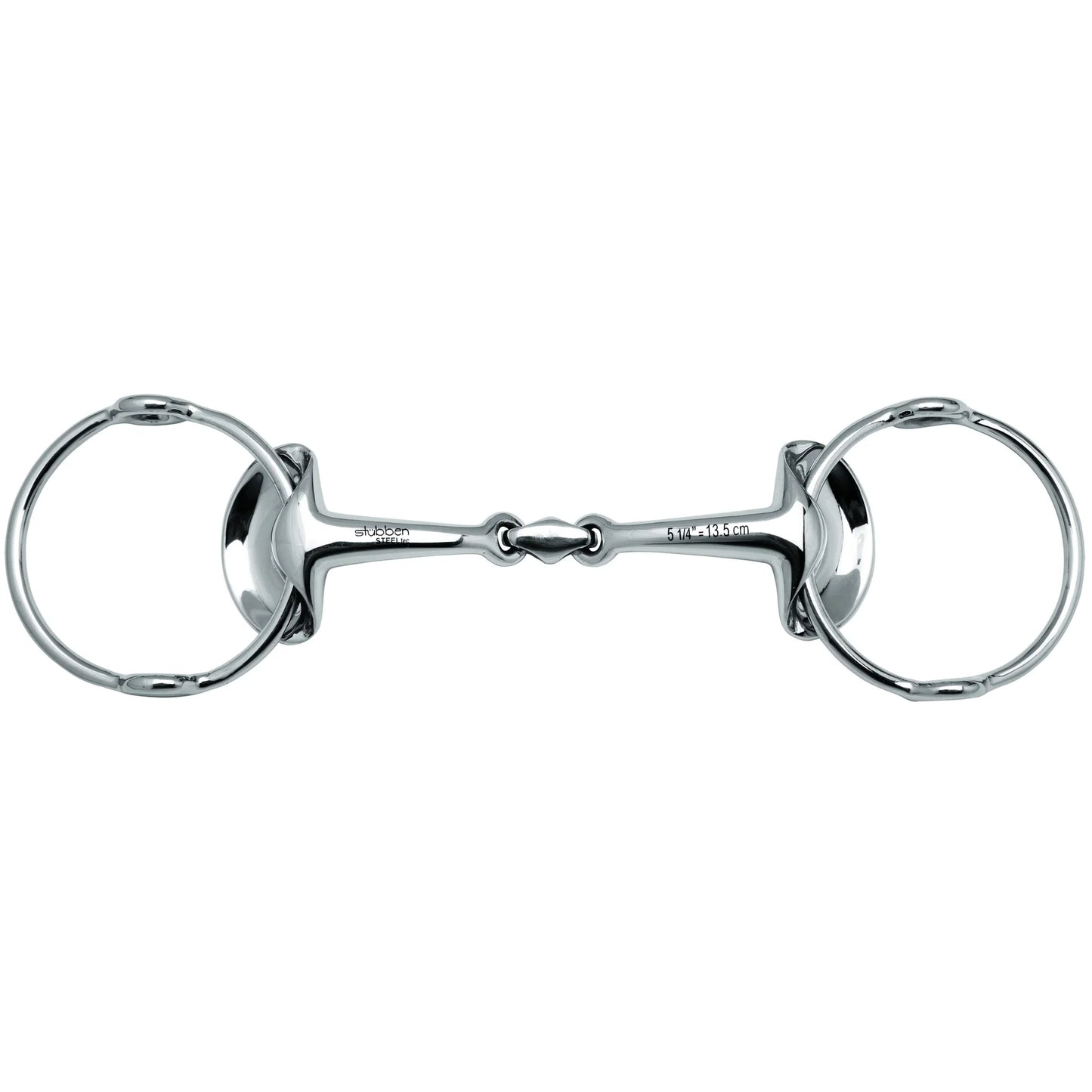 Metal horse bridle bit on a white background