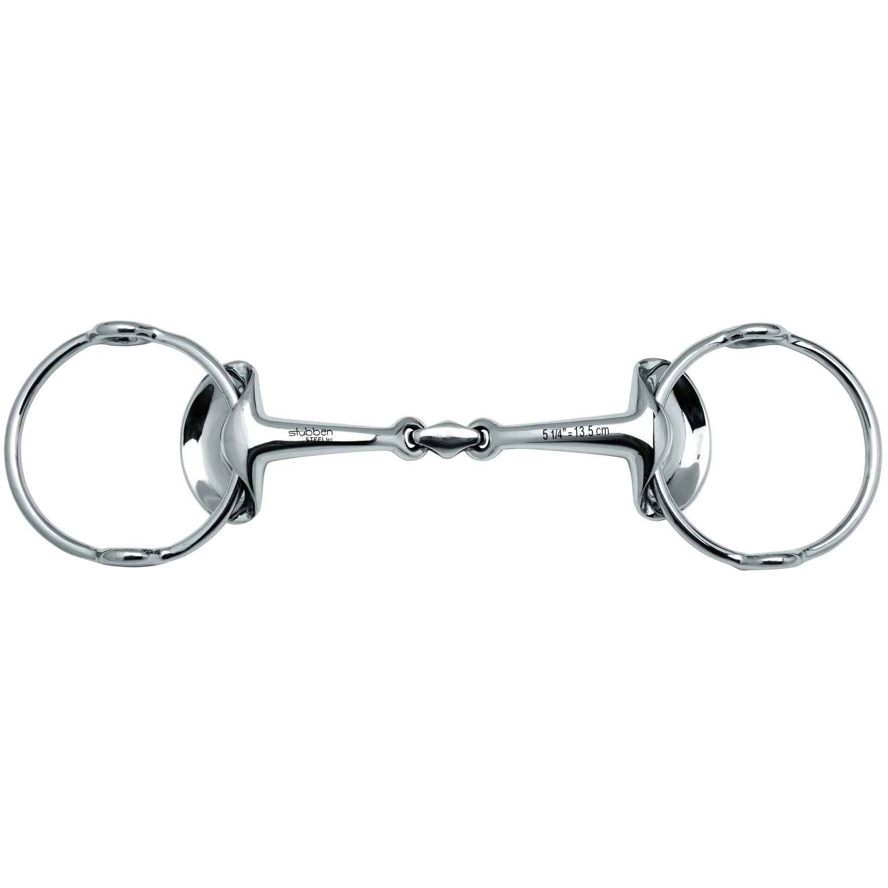 Metal horse bridle bit on a white background