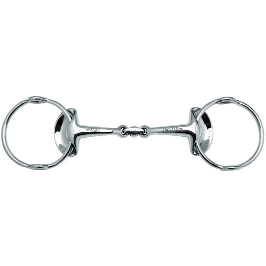 Metal horse bridle bit on a white background