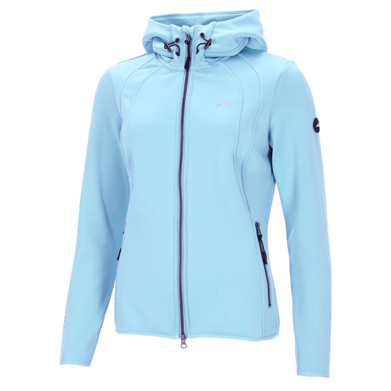 Light blue jacket with a hood on a white background