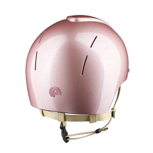 Pink helmet with crystals on a white background