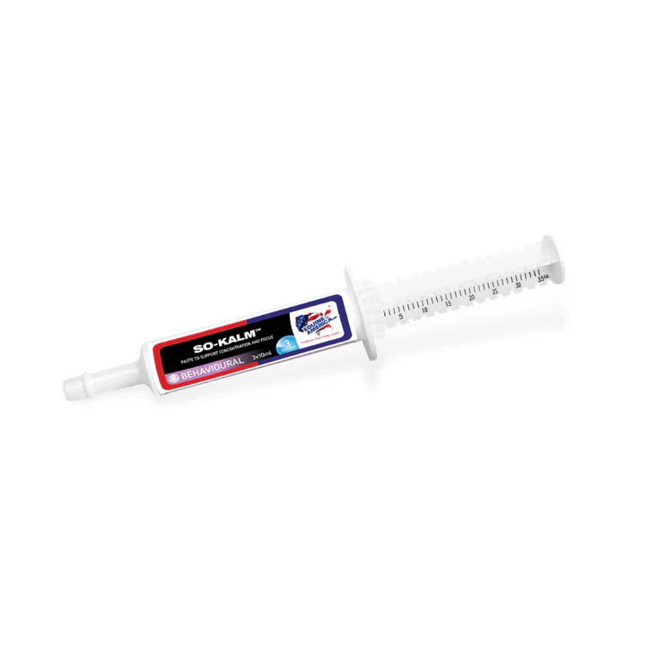 SO-KALM syringe with a blue and red label on a white background