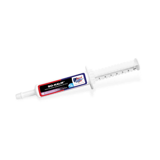 SO-KALM syringe with a blue and red label on a white background