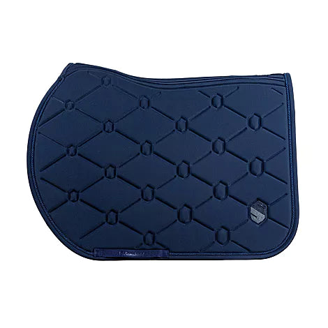 Navy blue quilted saddle pad on a white background