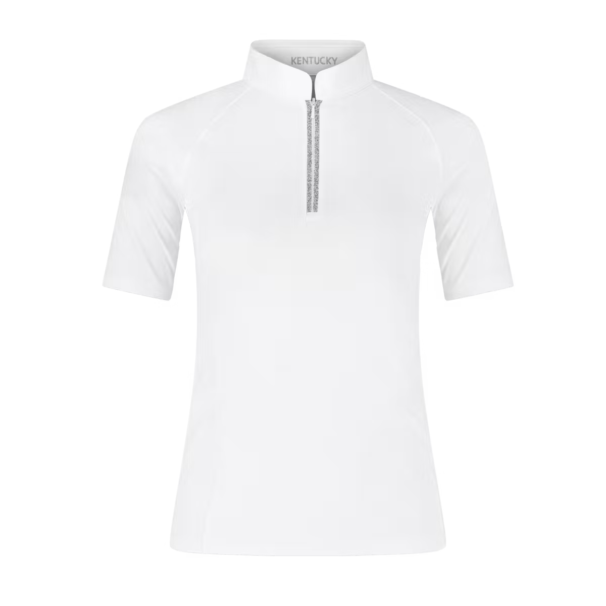 White short-sleeve shirt with a zipper on a transparent background