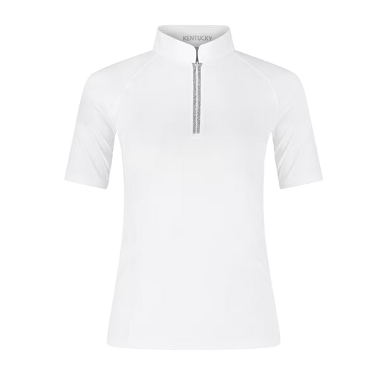 White short-sleeve shirt with a zipper on a transparent background