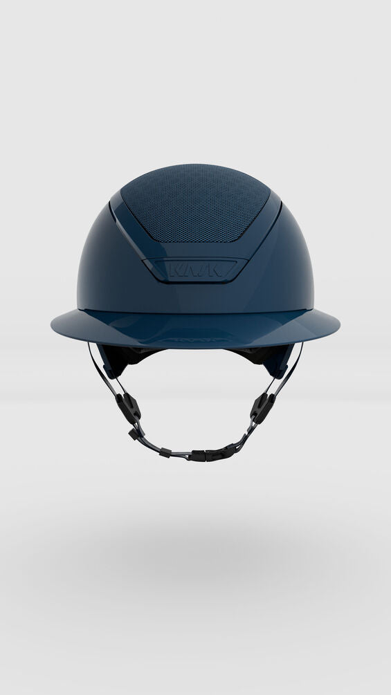 Navy riding helmet on a white background