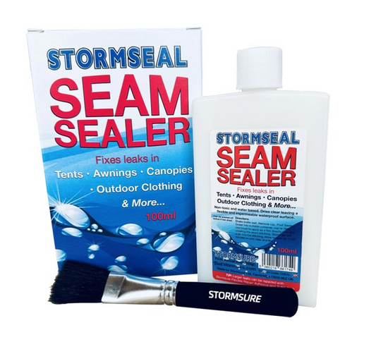 Stormseal Seam Sealer packaging with brush on a white background