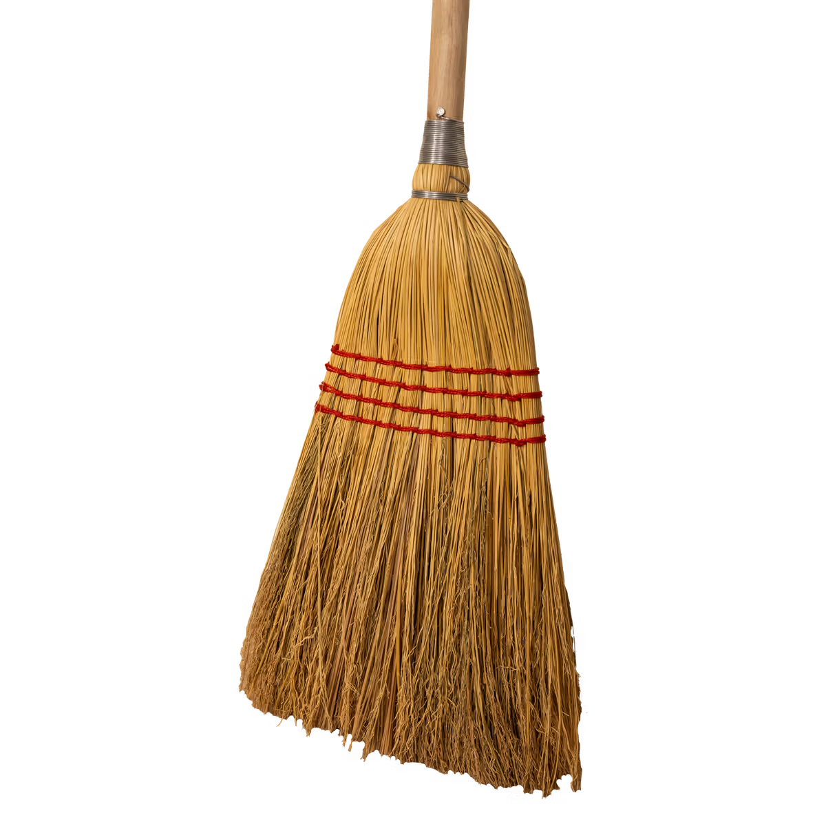 Traditional broom with a wooden handle on a white background