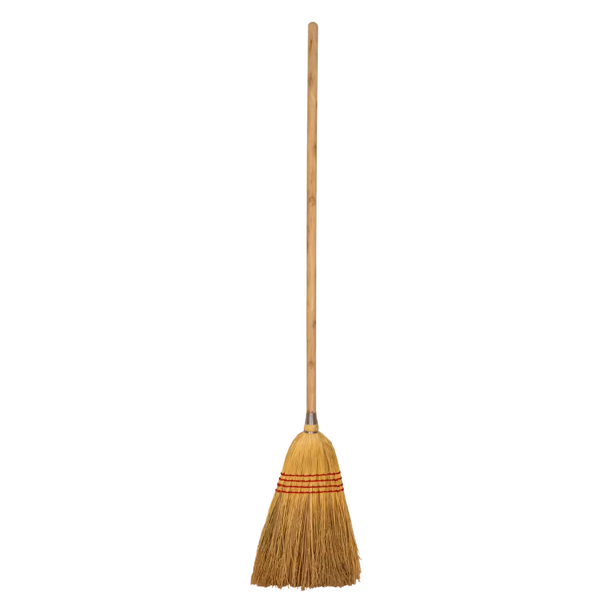 Traditional broom with a wooden handle on a white background