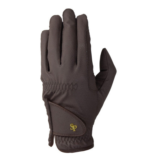 Brown glove with a logo on a white background