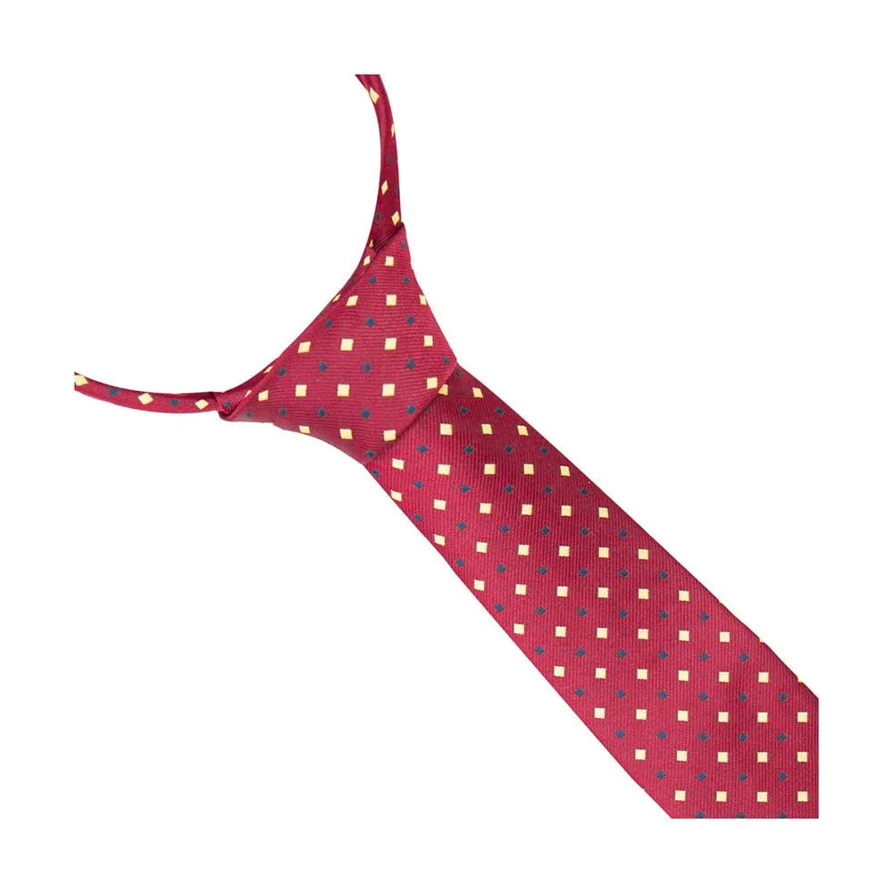 Red patterned tie on a white background