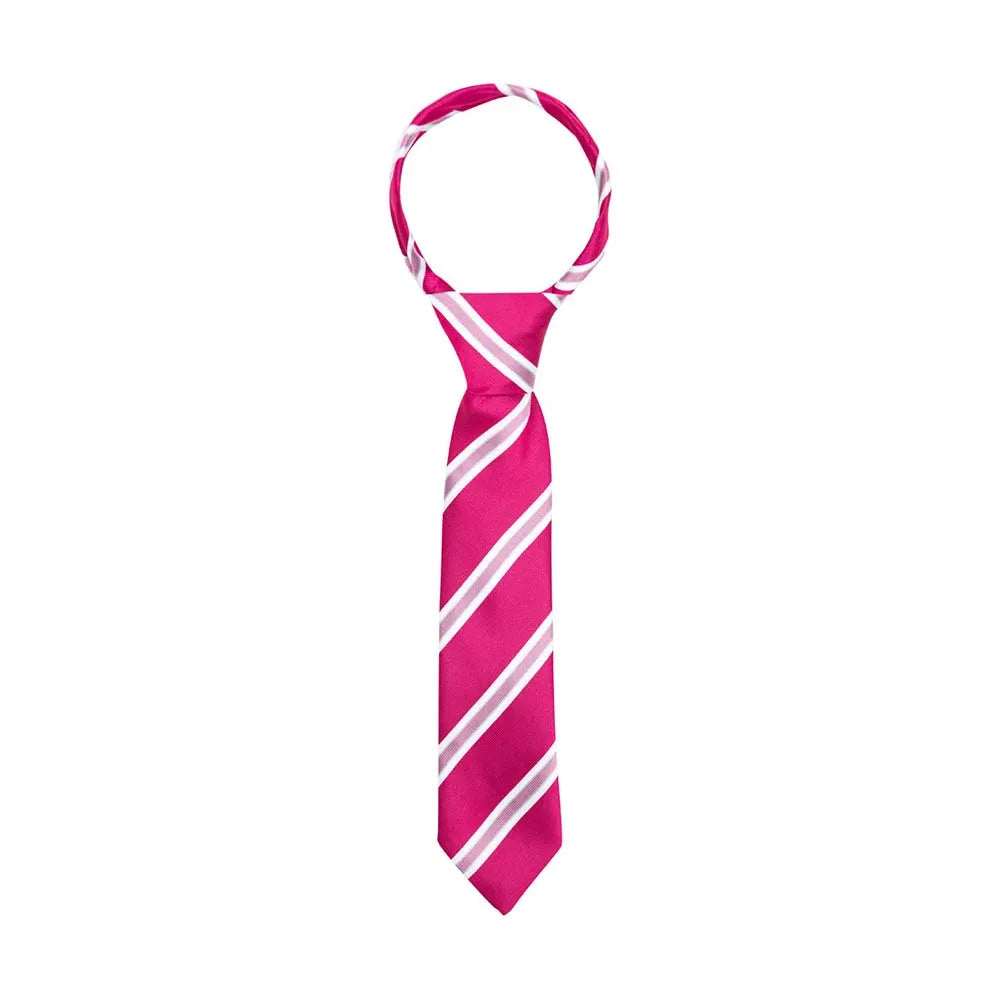 Pink and white striped tie on a white background