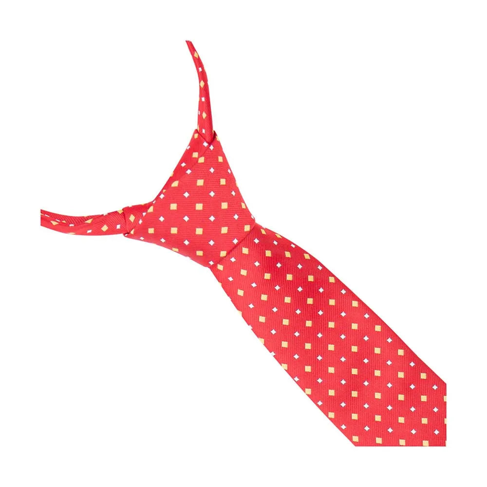 Red necktie with a small pattern on a white background